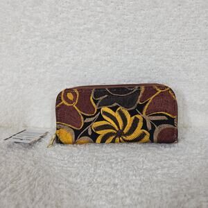 Mexican Handmade Chiapas Loom Floral Embroidered Yellow Leather Embossed Wallet